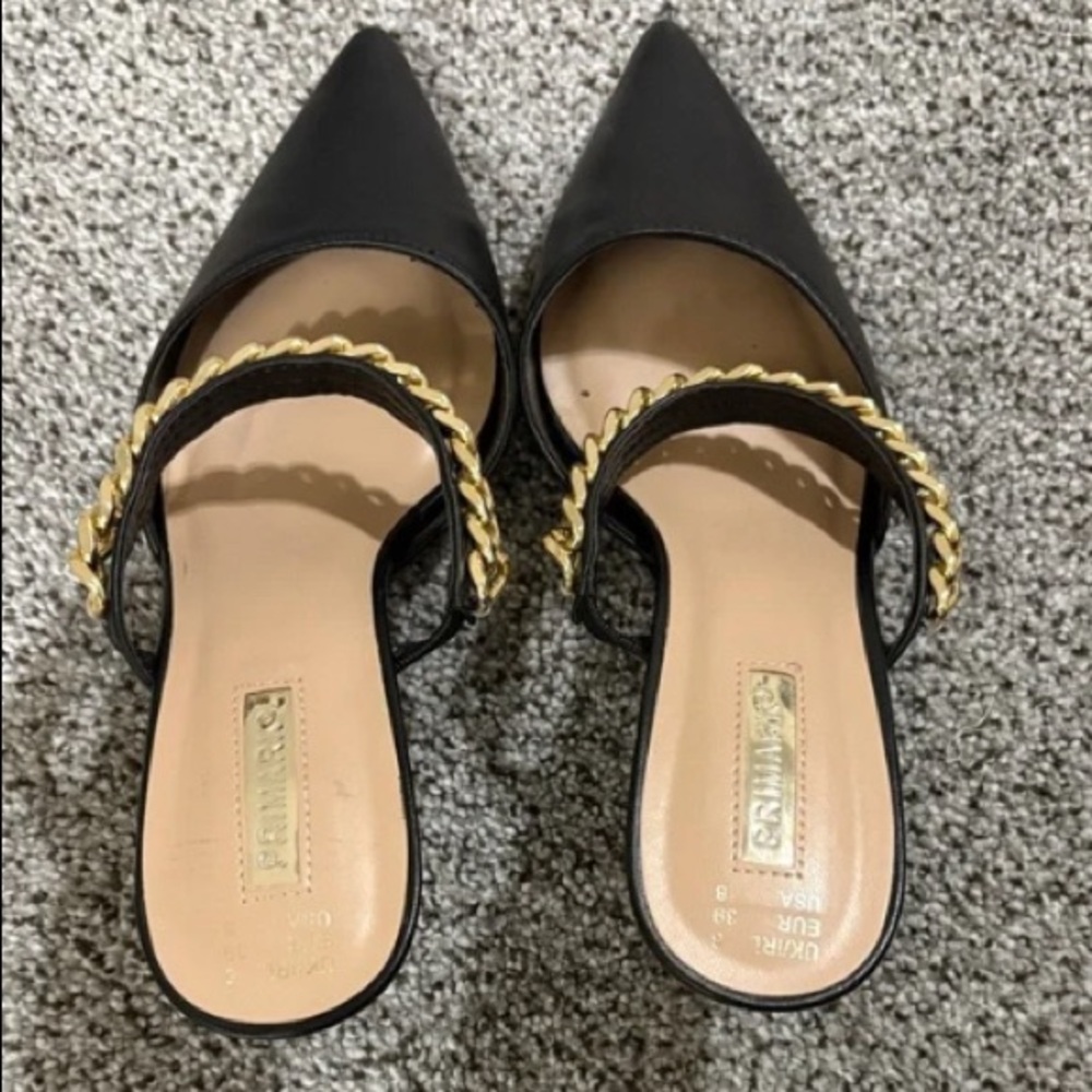Primark Black Mules with Gold Chain Detail